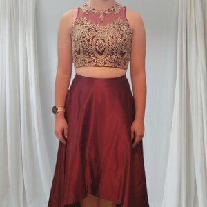 A-line Scoop Asymmetrical Satin Prom Dresses With Beading Sequins